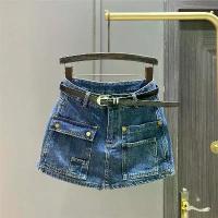 ราคา กางเกงกระโปรงยีนส์ขาสั้น กระชับสัดส่วน ทรงสลิมฟิต เอวสูง สไตล์ Workwear ทรงเอ ขากว้าง กระโปรงคาร์โก้ กางเกง (1732827696440248147)