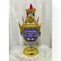 ราคา ✸เศียรครู ปู่ฤาษีนารายณ์ ขนาดครอบศรีษะ งานกระดาษ ใส่ตาแก้ว ปิดทองเค ประดับพลอย พร้อมฐานไม้อัดสีแดงฟรี ของขวัญ khon mask✦ (1733678028550931729)
