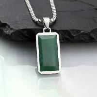 ราคา สร้อยคอจี้หินธรรมชาติสีเขียวสำหรับผู้ชาย, สร้อยคอจี้หินดงหลิงสีเขียวสแตนเลสทรงสี่เหลี่ยม ของขวัญ (1734359315383223474)