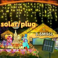 ราคา ไฟม่านเทียมพลังงานแสงอาทิตย์, ไฟสตริงน้ำแข็งระยิบระยับกลางแจ้ง, สำหรับตกแต่ง, เหมาะสำหรับงานแต่งงานและสวนคริสต์มาส christmas ประตู เงิน ประตู ทอง งานแต่ง ขันหมาก บัตร แข็ง สา (1732821894303286486)