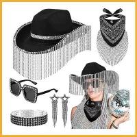 ราคา ชุดปาร์ตี้ดิสโก้ 5 ชิ้น สีดำ สไตล์คาวบอยตะวันตก รวมหมวกคาวบอยพู่ Rhinestone แว่นกันแดด ต่างหู สร้อยข้อมือ ผ้าขนหนูสี่เหลี่ยม เครื่องประดับปาร์ตี้สไตล์วินเทจอินเทรนด์ (1730929059337440126)
