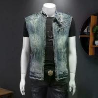 ราคา ผู้ชาย เสื้อกั๊กยีนส์ซิปซักใหม่สำหรับฤดูร้อน ผู้ชาย คอตั้ง ยีนส์ แขนกุด ทันสมัย (1734235252799145729)