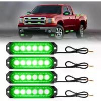 ราคา ไฟเสาฉายแสงสโตรบฉุกเฉิน HLauto 406T: 4 ชิ้น 6 LED พร้อมฟังก์ชันซิงค์ไฟกระพริบสัญญาณเตือนภัย ไฟสัญญาณอันตราย ติดตั้งบนพื้นผิวแบบบางพิเศษ 12V/24V สำหรับรถบรรทุก ยานพาหนะ รถยนต์ ATV UTV (สีเขียว) (173401
