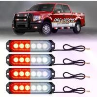 ราคา ไฟเสาฉายแสงสโตรบฉุกเฉิน HLauto 406T: 4 ชิ้น 6 LED พร้อมฟังก์ชันซิงค์ไฟกระพริบสัญญาณเตือนภัย ไฟสัญญาณอันตราย ติดตั้งบนพื้นผิวแบบบางพิเศษ 12V/24V สำหรับรถบรรทุก ยานพาหนะ รถยนต์ ATV UTV (สีแดง/ขาว) (1734