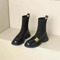 ราคา รองเท้าถุงเท้า สั้น สำหรับผู้หญิง หัวกลม สีดำ รองเท้าบูทหุ้มข้อ เรียบหรู ส้นกลาง รองเท้าบูท ดีไซเนอร์ หรูหรา ใส่สบาย ลดราคา (1731151070485973766)