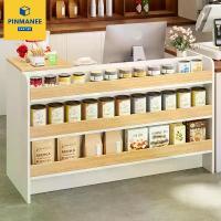 ราคา โต๊ะแคชเชียร์ เคาน์เตอร์บาร์ สีขาว สีไม้ 120/140cm พร้อมชั้นวางสินค้ามินิมาร์ท ใช้เปิดวางซุปเปอร์มาเก็ต (1733622303490999920)