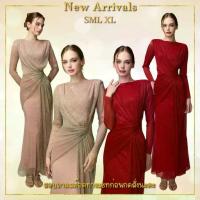 ราคา ❥XS-L เดรสกลิตเตอร์แขนยาว เดรสออกงาน สีแดง สีชมพู งานป้าย LUXE ชุดราตรี เดรสออกงานมุสลิม เดรสยาว (1734331773048227236)