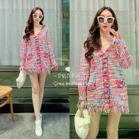 ราคา CC : เสื้อคลุม คาร์ดิแกน แขนยาว กระดุม ทอง สีชมพู สไตล์เกาหลี ต้องมีน้า… (1733986165563819195)