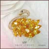 ราคา เข็มกลัด ฝังคริสตัลแท้ ลายหงส์ สีทอง คริสตัลส้ม ขนาดใหญ่ เครื่องประดับ BRH0034 ValueJewelry (1733987001994937814)