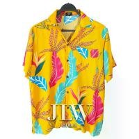 ราคา เสื้อฮาวาย ลายใบไม้สดใส เนื้อผ้านุ่ม สีเหลือง มีไซส์ M L XL โอเวอร์ไซส์ คอกฮาวาย แบรนด์ JLW (1732884700159444910)