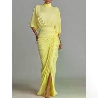 ราคา เดรสยาว สีเหลือง คอเต่า จีบ แขนเจ็ดไตรมาส เอวสูง สไตล์อสมมาตร ผ่าข้าง แฟชั่น สีพื้น เหมาะสำหรับงานปาร์ตี้ (1732748707057337601)
