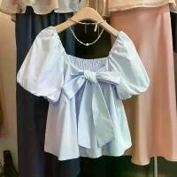 ราคา เสื้อเชิ้ตผ้าฝ้าย คอเหลี่ยม สไตล์เกาหลี เสื้อตุ๊กตา ผูกโบว์ที่ด้านหลัง เสื้อเบลาส์ แขนพอง สำหรับผู้หญิง สไตล์ 2025 (1732810191587804672)