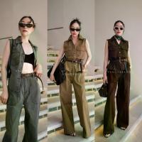 ราคา Set เสื้อแขนกุดกระเป๋าอก + กางเกงขายาวกระเป๋าหน้า + เข็มขัด งานป้าย vshopbrand (1732217637623137913)