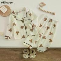 ราคา VISgogo เด็ก Unisex ผ้าฝ้ายลินินชุดนอนหมีพิมพ์แขนยาวกระเป๋าด้านหน้าปกเสื้อกางเกงขายาวฤดูใบไม้ผลิเสื้อผ้าชุดลําลอง (1734292315237680169)