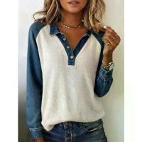 ราคา เสื้อผ้าผู้หญิงลำลองแขนยาวลายวาฟเฟิลสีบล็อกสไตล์อเมซอน เสื้อ คอปาด (1733442884051174821)