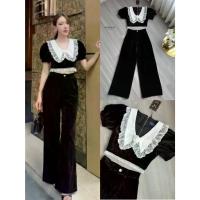 ราคา M12 งานป้าย Nannapat Set ชุดเซ็ทกำมะหยี่ เสื้อ+กางเกงขายาว สำหรับผู้หญิง เสื้อผ้าแฟชั่นผู้หญิง ไซส์ S-XL (1734267049360394088)