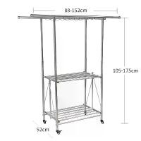 ราคา ราวตากผ้า ราวพับได้ ราวคู่ 2 ชั้นวาง ข้อท่อสแตนเลส ปรับระดับ 119-176 cm ท่อบนดึงออก 87-153 cm กว้าง 51 cm ทนทานและยืดหยุ่น (1733442529609549091)