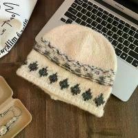 ราคา หมวก หน้า หนาว หมวกไหมพรมผู้หญิงน่ารักๆ  หมวกไหมพรม Jacquard ถักนิตติ้ง ขอบม้วน สำหรับผู้หญิง ใช้ความร้อนในฤดูหนาว ปี 2025 ไหม พรม (1733761066314138653)
