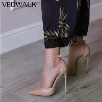 ราคา ปั๊มกริช สายรัดข้อเท้า Veowalk สำหรับผู้หญิง หัวแหลม สไตล์ D'Orsay รองเท้าส้นสูง เดรสเรียบ ส้นสูง 12 ซม. 10 ซม. 8 ซม. มีสีดำและสีขาว (1731227441561897006)