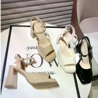 ราคา 9193 (ลด1ไซส์) รองเท้าส้นสูง เปิดหน้า ส้นตึก สูง3.5นิ้ว (1733620833235863255)