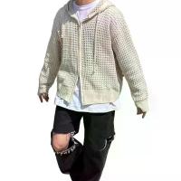 ราคา Men's Sheer Knit Jacket Spring and Autumn Korean Style Hooded Breathable Fashionable zipper coat for autumn and winter. เสื้อกันหนาวมีซิปไซส์ใหญ่ สเวตเตอร์ (1732994049500088224)