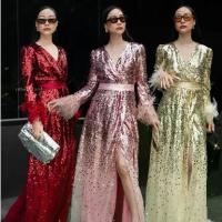 ราคา ชุดออกงาน Maxi เดรสอกไขว้กลิตเตอร์แขนขนนก ชายซีทรู+ เชือก งานป้าย vshopbrand (1734251802651231489)