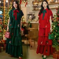 ราคา พร้อมส่ง S-2XL Maxidress คริสมาสต์ กระโปรงชั้นๆ ติดโบว์+เชือก ธีมคริสมาสต์ เดรสสีแดง สีเขียว merrychrismas ชุดไปงาน abg (1733735457034635243)