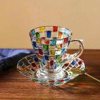 ราคา ชุดแก้วกาแฟและจานรอง 2 ชิ้น วาดมือด้วยสีสันสดใสชุดถ้วยชาขนาดเล็กสำหรับใช้ในครัวเรือน พร้อมด้ามจับ ถ้วยน้ำ แก้ว และจานรองแบบสองชิ้น (1733253297244964154)