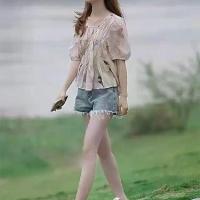 ราคา Round Neck Ruched Puff Sleeve Floral Blouse for Women Summer New Design Stylish Doll Shirt Chiffon Top Small Blouse (1734194546916886000)