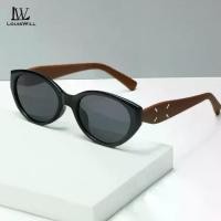 ราคา [เก็บเงินปลายทาง] LouisWill Unisex Polarized Sunglasses Retro Oval Frame Sunglasses Fashion Driving Sunglasses UV400 Sunglasses Wood Grain Legs Design Cycling Riding Running Glasses for Men Women (173