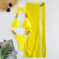 ราคา [Best Seller] Yellow Sexy Rhinestones Bikinis 2024 Women Swimwear Female Swimsuit Swimming Bathing Suits Brazilian Bikini Set Beachwear Bather (1734082513295344883)