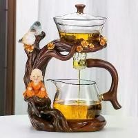 ราคา Magpie on a Tree Cute Buddha design Automatic high borosilicate glass tea set, suitable for home and office. Suitable as a gift (1734017986180777113)