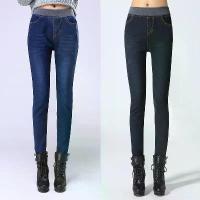 ราคา 2025 Autumn Winter Plus Size Fleece-Lined Jeans for Women Korean Style Thickened Elastic Waist Slim Fit Student Pencil Pants 1016 Tide Fashion Styles (1733670400401245318)