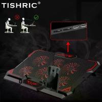 ราคา TISHRIC 6-Silent Fan Notebook Cooling Pad, with USB Power, Adjustable Height and Angle, Ergonomic Design, Suitable for Gaming and Office Use, Black with Red Accents, Adjustable Notebook Stand (1733653