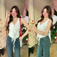 ราคา Littlesoulmate เสื้อแขนกุดคอวีสีขาว เสื้อผูกโบว์ขอบลูกไม้(jam bow) (1731496459519167307)