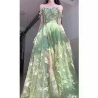 ราคา Forest Style Light Green Runaway Princess Evening Dress for Women, Light Luxury Niche High-end Three-dimensional Butterfly Birthday Banquet Dress (1734161669334664890)