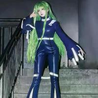 ราคา Anime CODE GEASS Lelouch of The Rebellion C.C. Cosplay Costume Wig Sexy Green Dark Blue Leather Bodysuit Women Halloween (1733541979871282603)