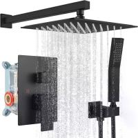 ราคา gotonovo Rainfall Bathroom Shower System Rain Shower Head and Handle Set Wall Mounted Shower Complete Combo Solid Brass Pressure Balancing Shower Mixer Valve 10 Inch Matte Black (1733652698761233708)