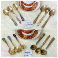 ราคา Antique Brass Coffee Spoon ช้อนกาแฟทองเหลืองลงยาลายช้างสามเศียร ลายเทพพนม ช้อนขนมหวานทองเหลืองตอกลาย ขนาดยาว 10-11 ซม (1734195735874209412)