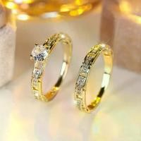 ราคา Shiny Cubic Zirconia Hollow Design, 2pcs Set, Men's Wedding, Beautiful Couple, Luxurious Elegant Jewelry, Shiny Two-Piece Set that changes everything nail art ring emerald stone white diamond (1734240