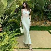 ราคา 2025 Elegant Sexy Fairy Style Hollow Lace Satin Patchwork Slim Fit Slimming Tank Top Dress (1733414889483372253)
