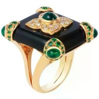 ราคา European and American Vintage Emerald Gemstone Ring Art Deco Style 18K Gold Plated Enamel Glaze Black Onyx Women's Ring (1733378370164655934)