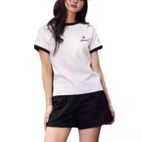 ราคา 2025 Summer New Color Block Short Sleeve T-Shirt Simple Sweet Style Letter Heart Print Casual Top for Women (1733708434253776501)