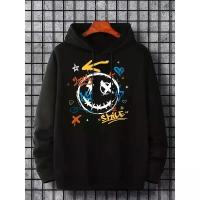 ราคา Graffiti smile print hoodie, cool hoodie for men, casual graphic design pullover hooded sweatshirt for men with kangaroo pocket streetwear, suitable for winter and autumn, as a gift (17339023268584177