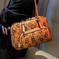 ราคา Women'S Stylish Cartoon Print Tote Bag - Large Capacity, Brown with Zipper Closure, Perfect for Casual or Commuting, Casual Carryall | Cartoon Print Bag | Durable Handles (1734155335053051403)
