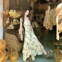 ราคา Light Luxury Elegant Vintage New Oriental Element Princess Strap Long Dress New Waist Butterfly Print Long Dress French Fairy Dress (1734045853363242472)