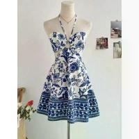 ราคา Women Romantic Floral Print Halter Neck Dress Fashion Sexy Easy to Create Lazy Style Holiday Dress (1733132822710748624)