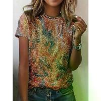 ราคา Trendy Women's Short Sleeve T-Shirt - Casual Polyester Top with Full-Body 3D Sequin Print, Vibrant Multicolor Abstract Design, Regular Fit Round Neck Summer Fashion Tee, Ladies T (1734290188338300698)
