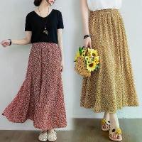 ราคา Summer Retro Floral Print Midi Skirt Plus Size Women's Fashion Versatile Fresh Slimming Pastoral A-line Long Skirt 3D Print (1734014699678959497)
