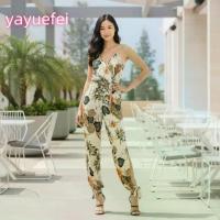 ราคา Women's Spaghetti Strap Jumpsuit Floral Print Sleeveless V-Neck Cutout Long Pants Rompers (1733926994026399162)